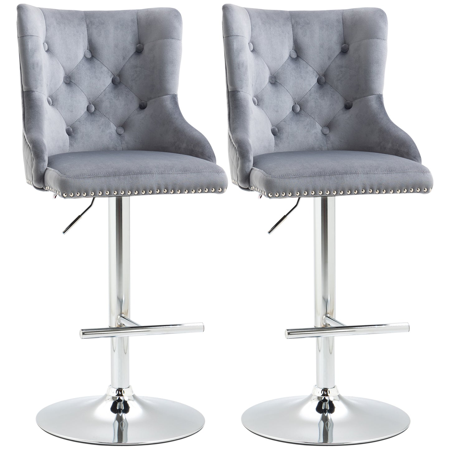 Adjustable Bar Stools Set of 2, Swivel Bar Chairs w/ Back Footrest, Grey