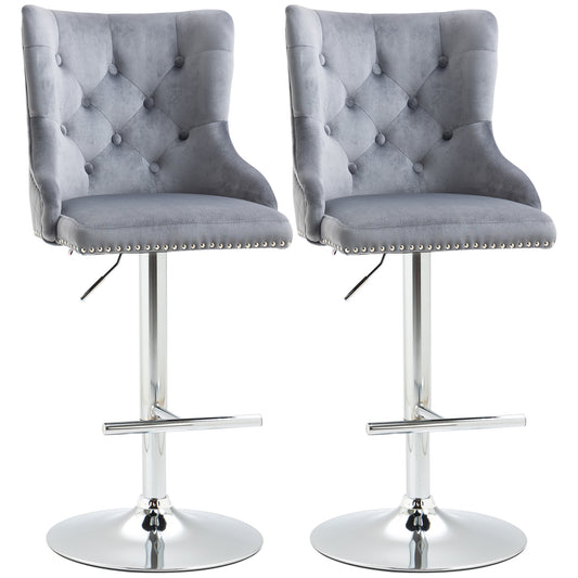 Adjustable Bar Stools Set of 2, Swivel Bar Chairs w/ Back Footrest, Grey