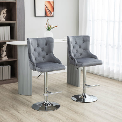 Adjustable Bar Stools Set of 2, Swivel Bar Chairs w/ Back Footrest, Grey