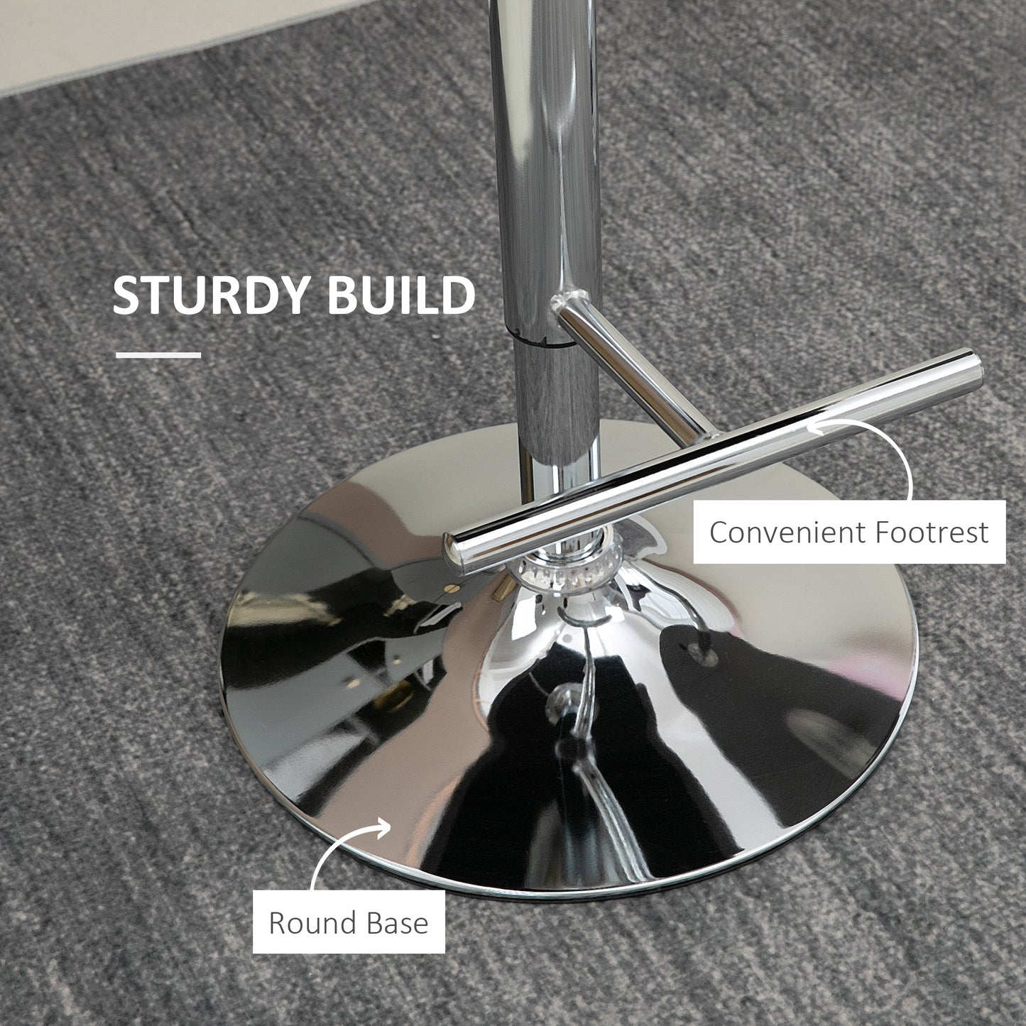 Adjustable Bar Stools Set of 2, Swivel Bar Chairs w/ Back Footrest, Grey