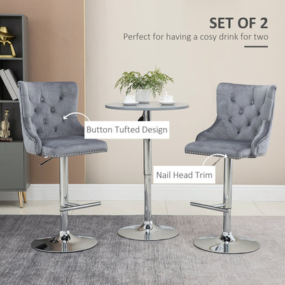 Adjustable Bar Stools Set of 2, Swivel Bar Chairs w/ Back Footrest, Grey