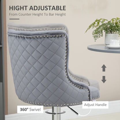 Adjustable Bar Stools Set of 2, Swivel Bar Chairs w/ Back Footrest, Grey