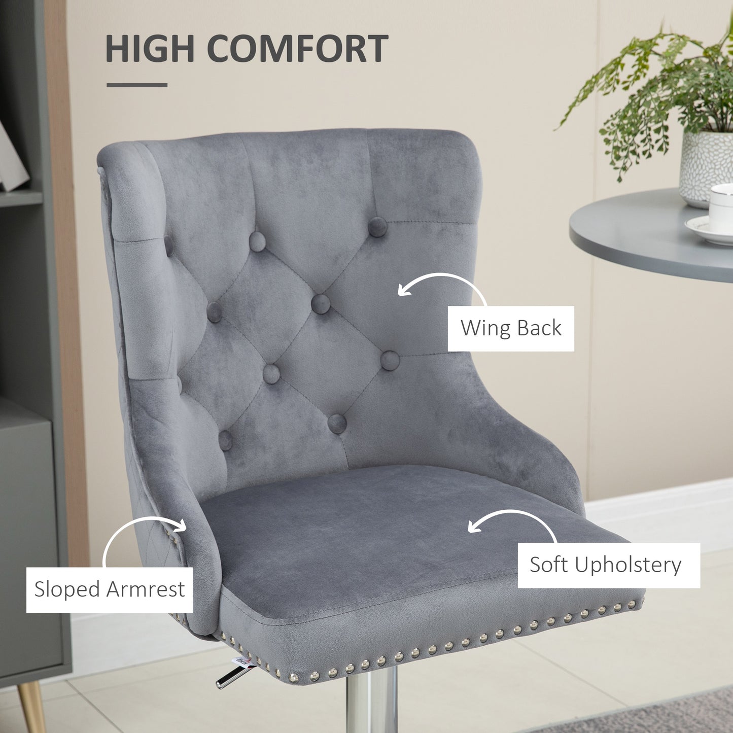 Adjustable Bar Stools Set of 2, Swivel Bar Chairs w/ Back Footrest, Grey