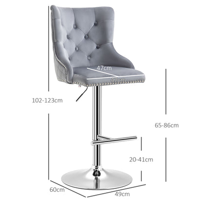 Adjustable Bar Stools Set of 2, Swivel Bar Chairs w/ Back Footrest, Grey