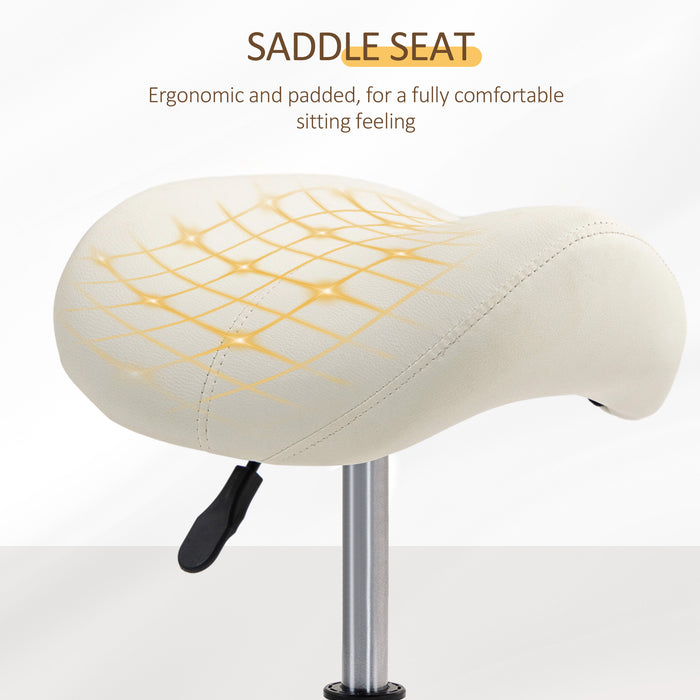 Saddle Stool Adjustable Rolling Salon Chair for Massage Spa Beauty White