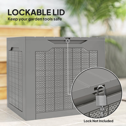 93L Plastic Garden Storage Box, Storage Container w/ Handles Khaki