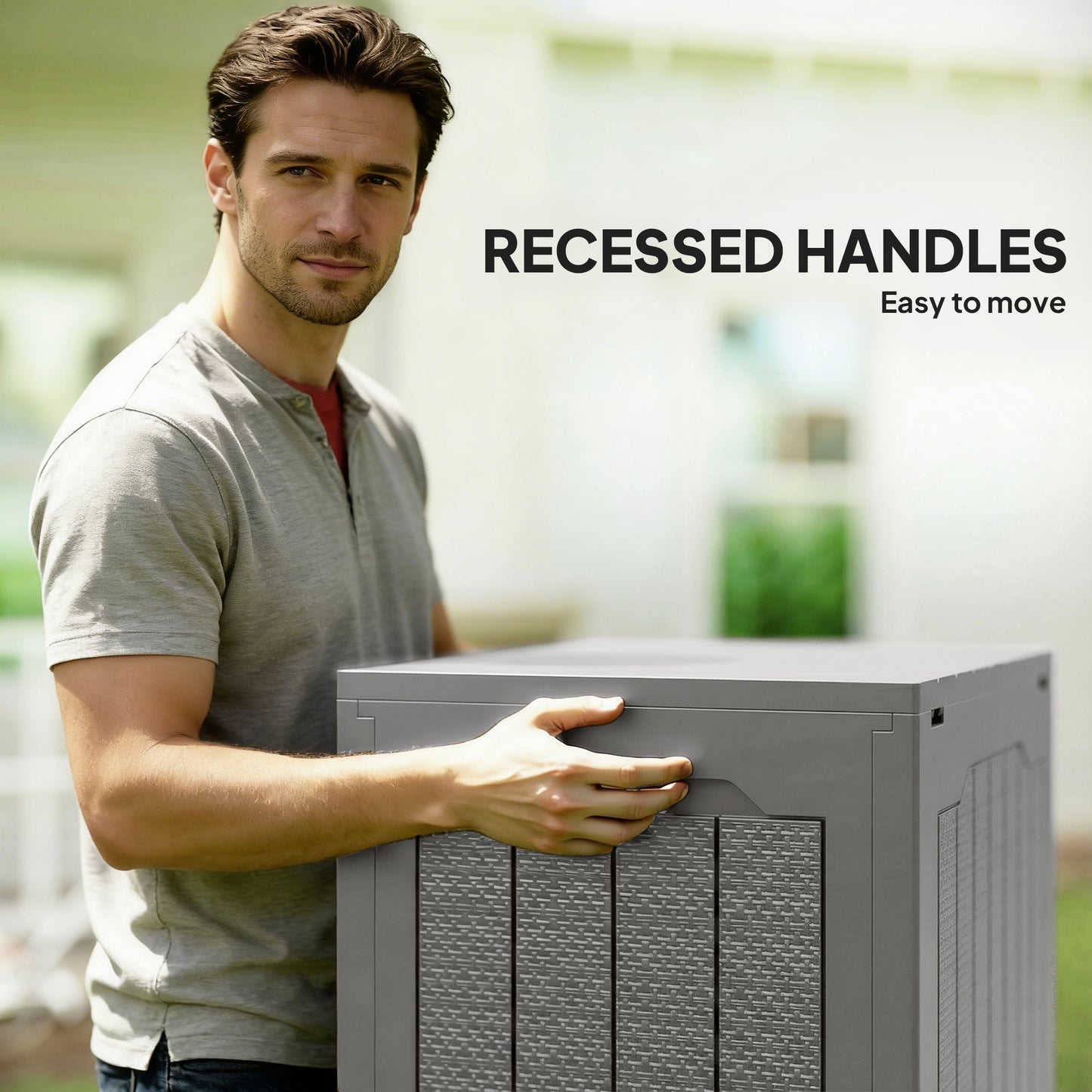 93L Plastic Garden Storage Box, Storage Container w/ Handles Khaki