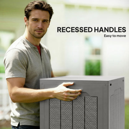 93L Plastic Garden Storage Box, Storage Container w/ Handles Khaki