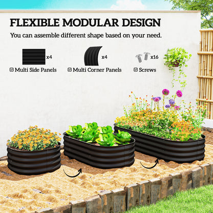 Galvanised Raised Garden Bed Planter Box with Safety Edging, Black