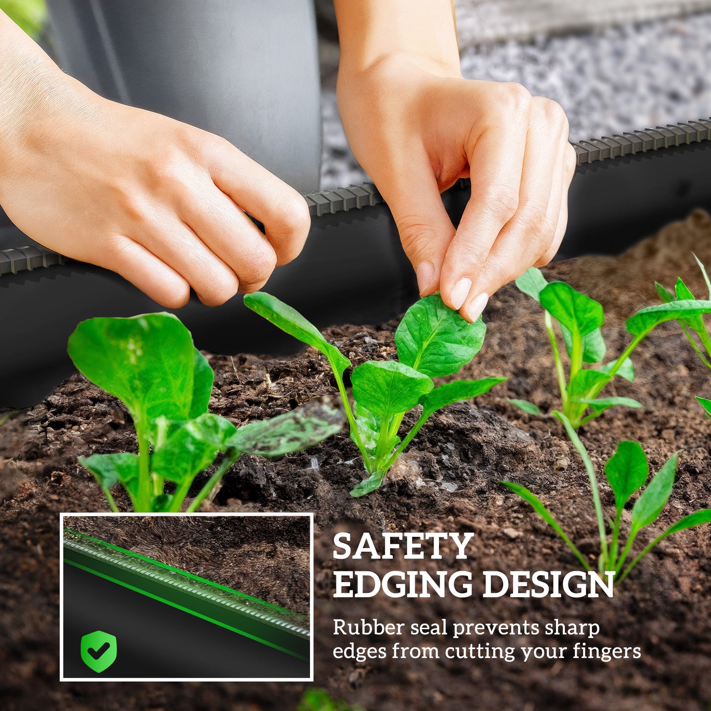 Galvanised Raised Garden Bed Planter Box with Safety Edging, Black