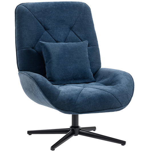 Swivel Accent Chair, Chenille Armchair with Lumbar Pillow, Dark Blue