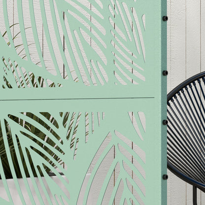 6.5FT Metal Outdoor Privacy Screen Panel w/ Stand, Leaf Style - Green