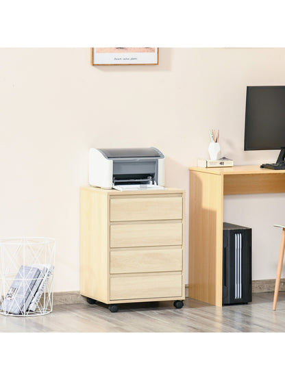 Mobile Vertical Filing Cabinet with 4 Drawers for Home, Natural