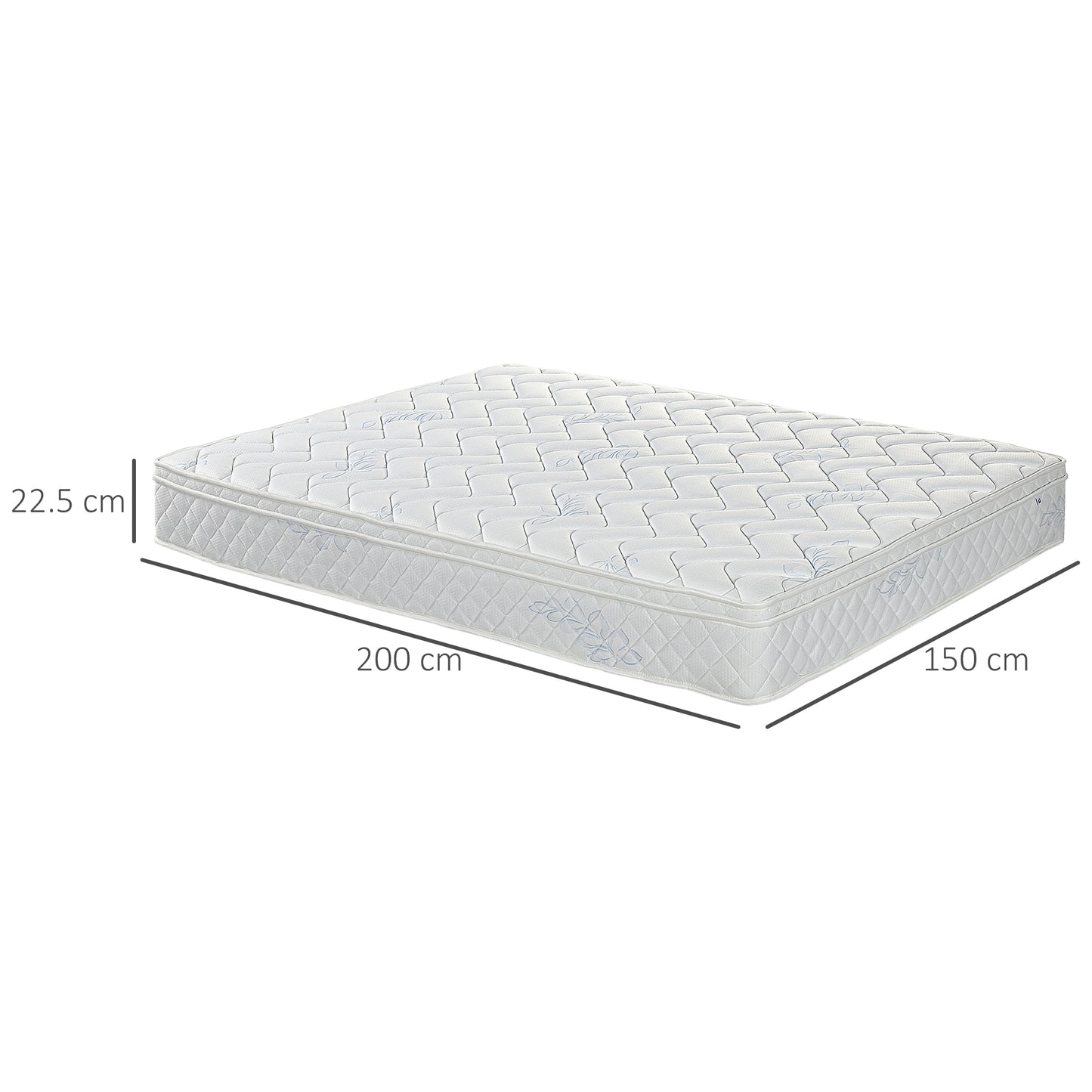 King Mattress, Pocket Sprung Mattress in a Box with Breathable Foam and Individually Wrapped Spring, 200cmx150cmx22.5cm, White