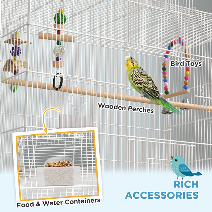 Bird Cage with Stand, Wheels, Toys, for Budgies, Finches, White