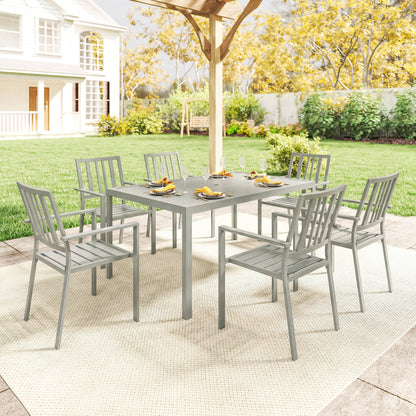7 Pieces Garden Furniture Set with Stackable Chairs, Light Grey