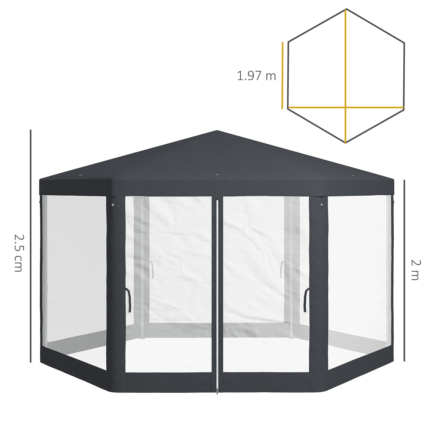 Hexagonal Gazebo Patio, Outdoor Canopy Patio Party Tent Dark Grey
