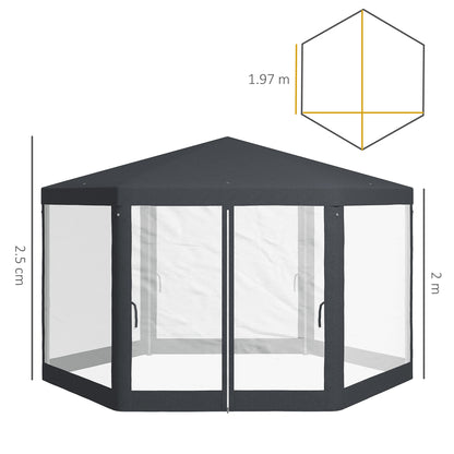 Hexagonal Gazebo Patio, Outdoor Canopy Patio Party Tent Dark Grey