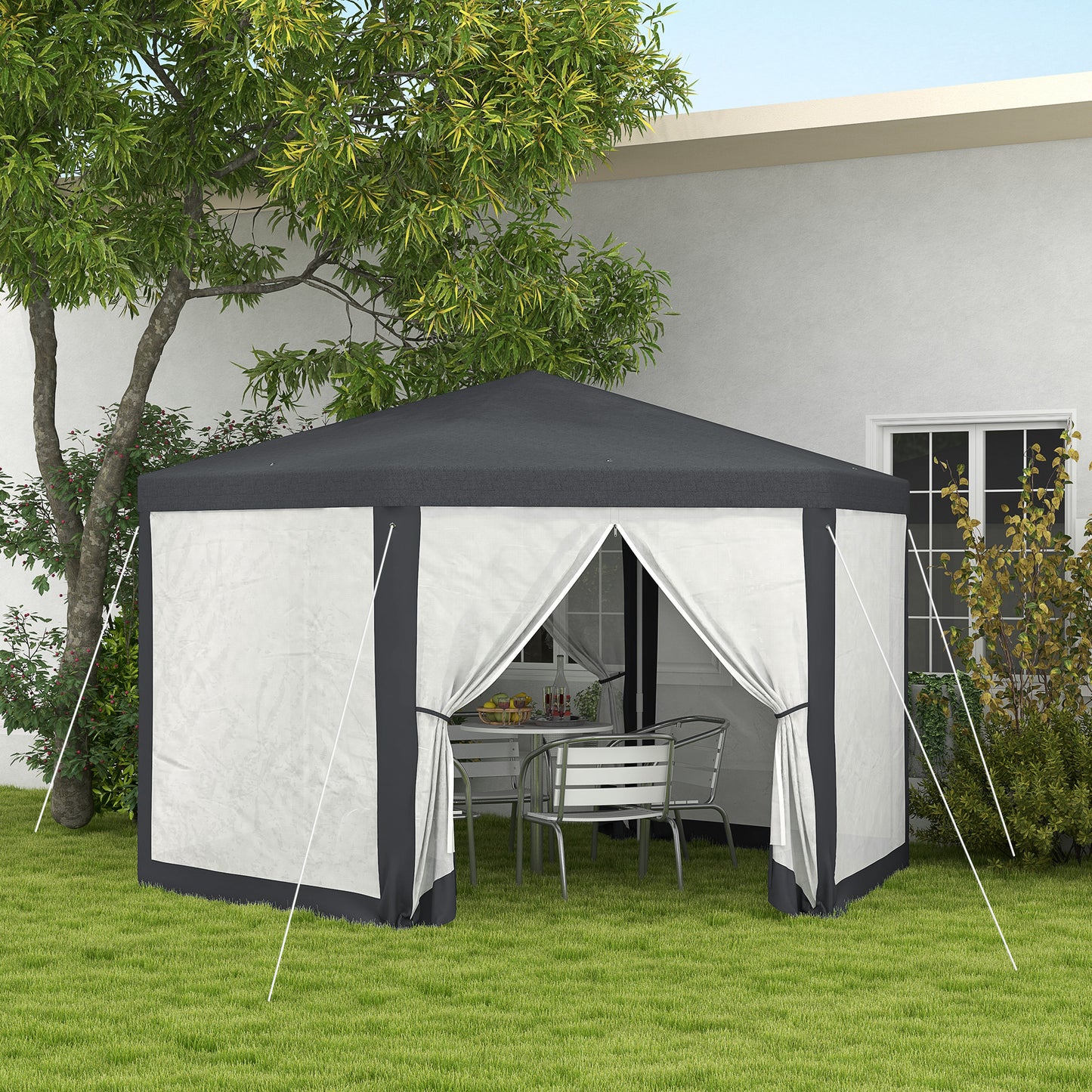 Hexagonal Gazebo Patio, Outdoor Canopy Patio Party Tent Dark Grey