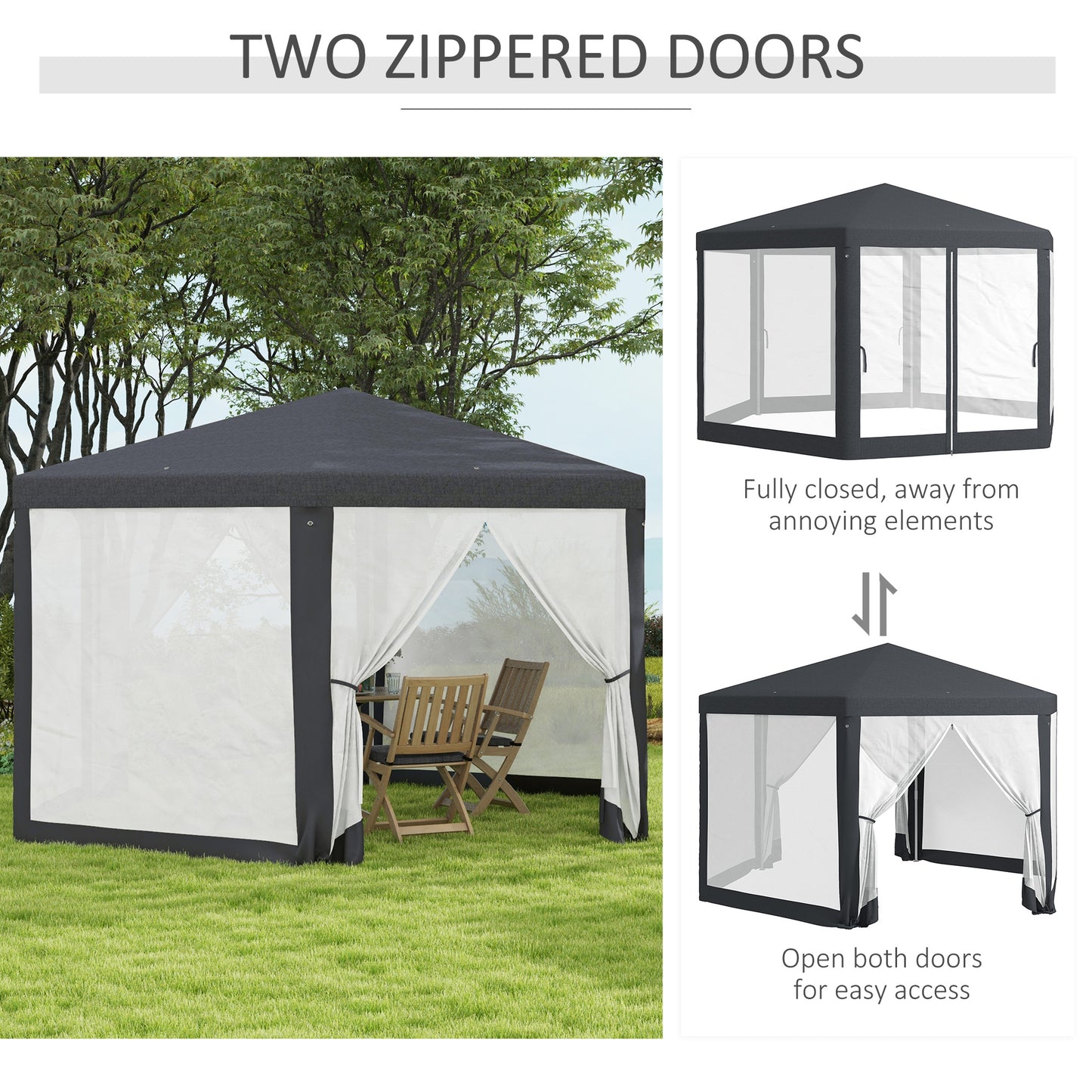 Hexagonal Gazebo Patio, Outdoor Canopy Patio Party Tent Dark Grey