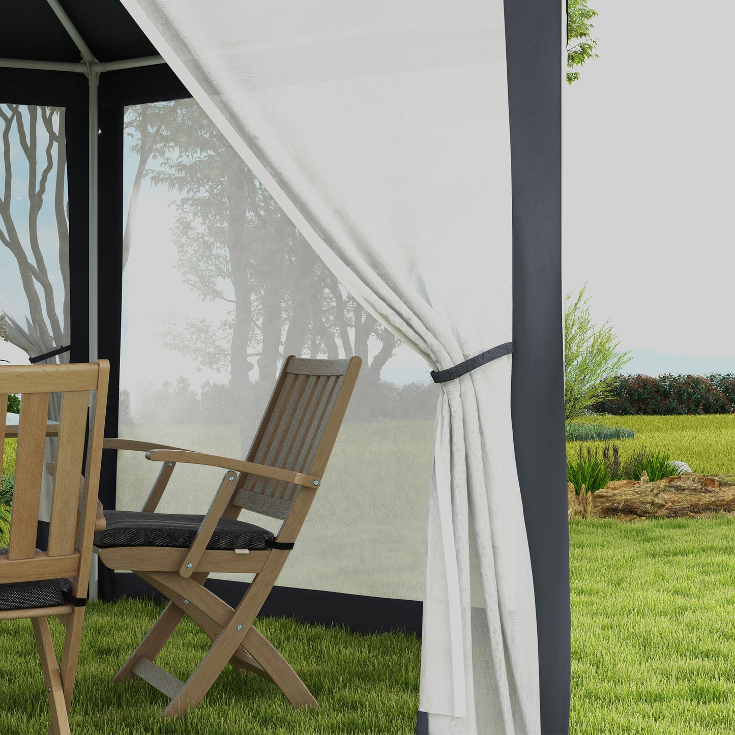 Hexagonal Gazebo Patio, Outdoor Canopy Patio Party Tent Dark Grey