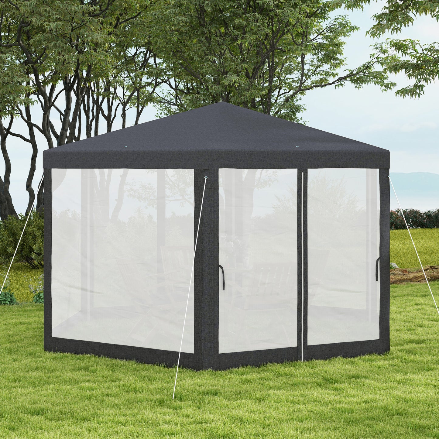 Hexagonal Gazebo Patio, Outdoor Canopy Patio Party Tent Dark Grey