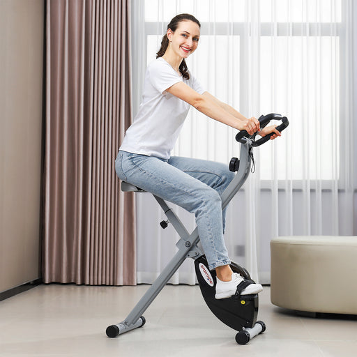 Folding Exercise Bike with Heart-Rate Sensor for Home Use, Black/Grey