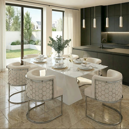 Loretta Table and 6 Alveare Silver Chairs - Chalk