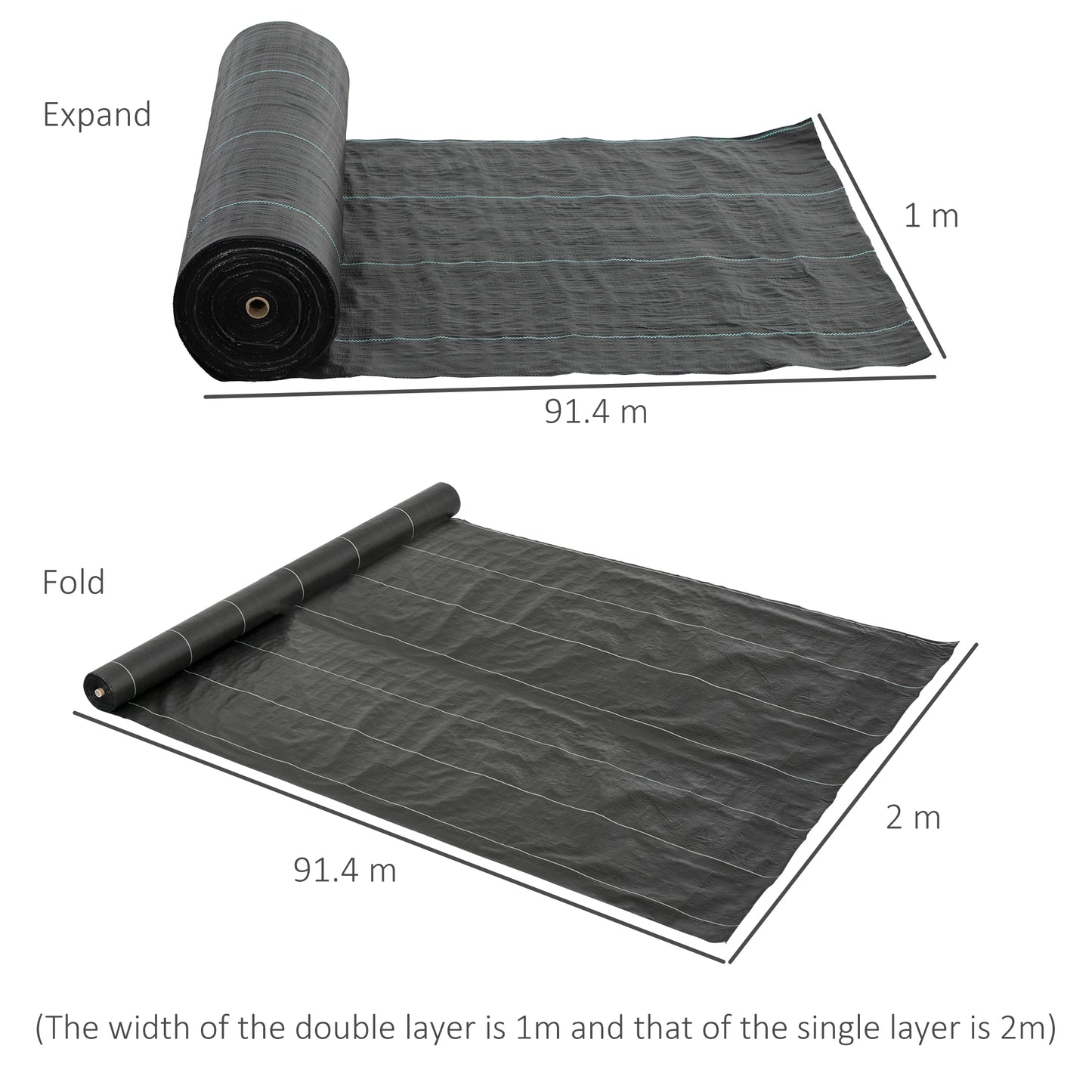 2m x 90m Weed Control Membrane, Heavy Duty Weed Barrier Fabric