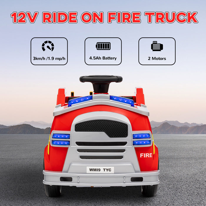 12V Ride on Fire Truck w/ Siren Flashing Lights