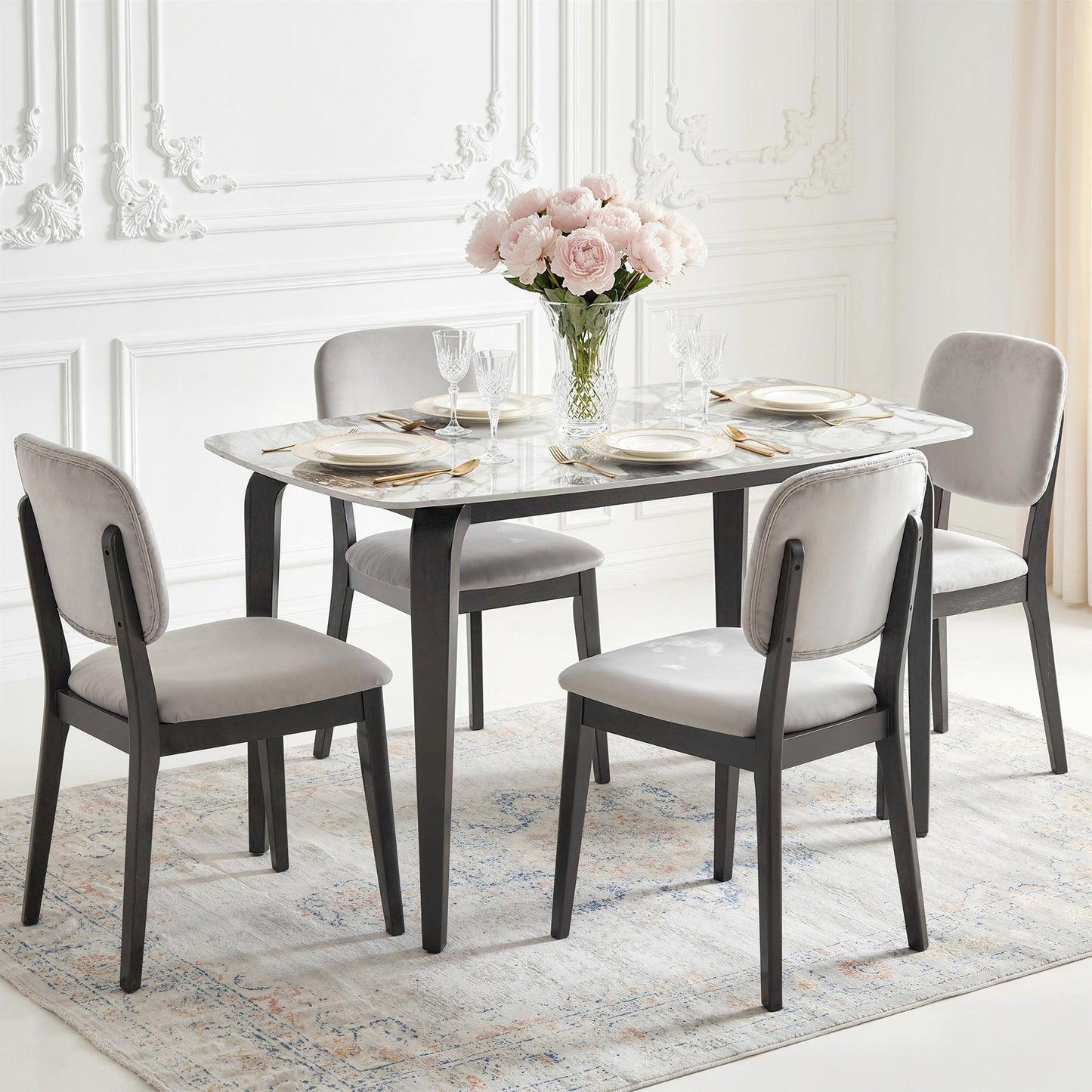 Dining Table for 4, Kitchen Table with Sintered Stone Tabletop, White