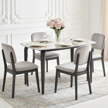Dining Table for 4, Kitchen Table with Sintered Stone Tabletop, White
