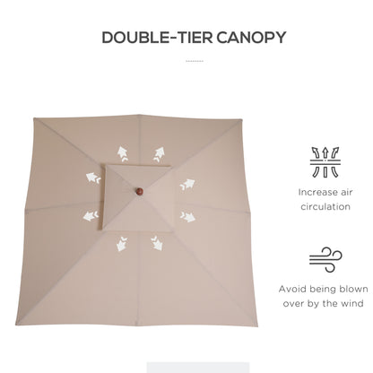3m 2-tier Patio Parasol Garden Sun Umbrella Sunshade Bamboo  w/ Pulley