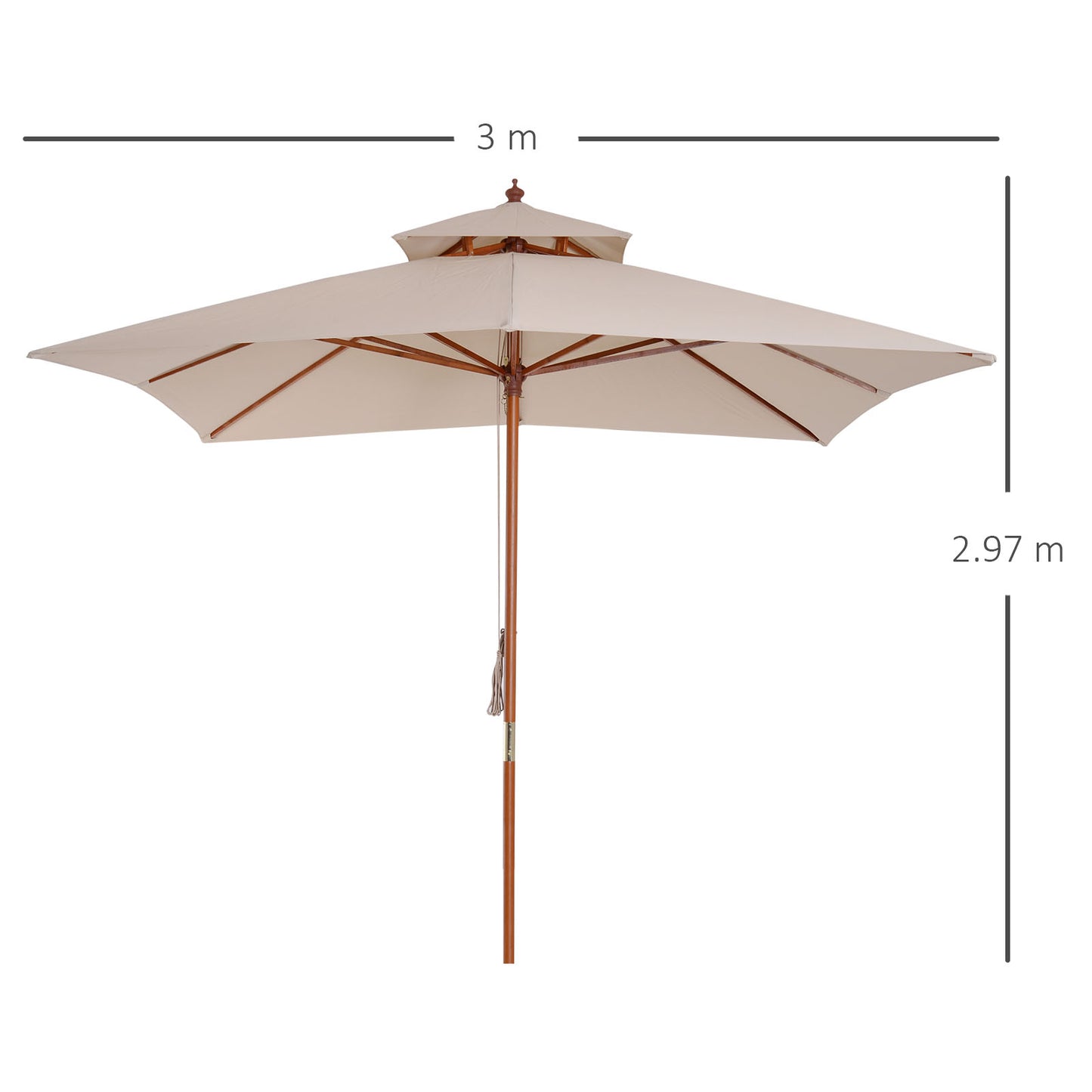 3m 2-tier Patio Parasol Garden Sun Umbrella Sunshade Bamboo  w/ Pulley