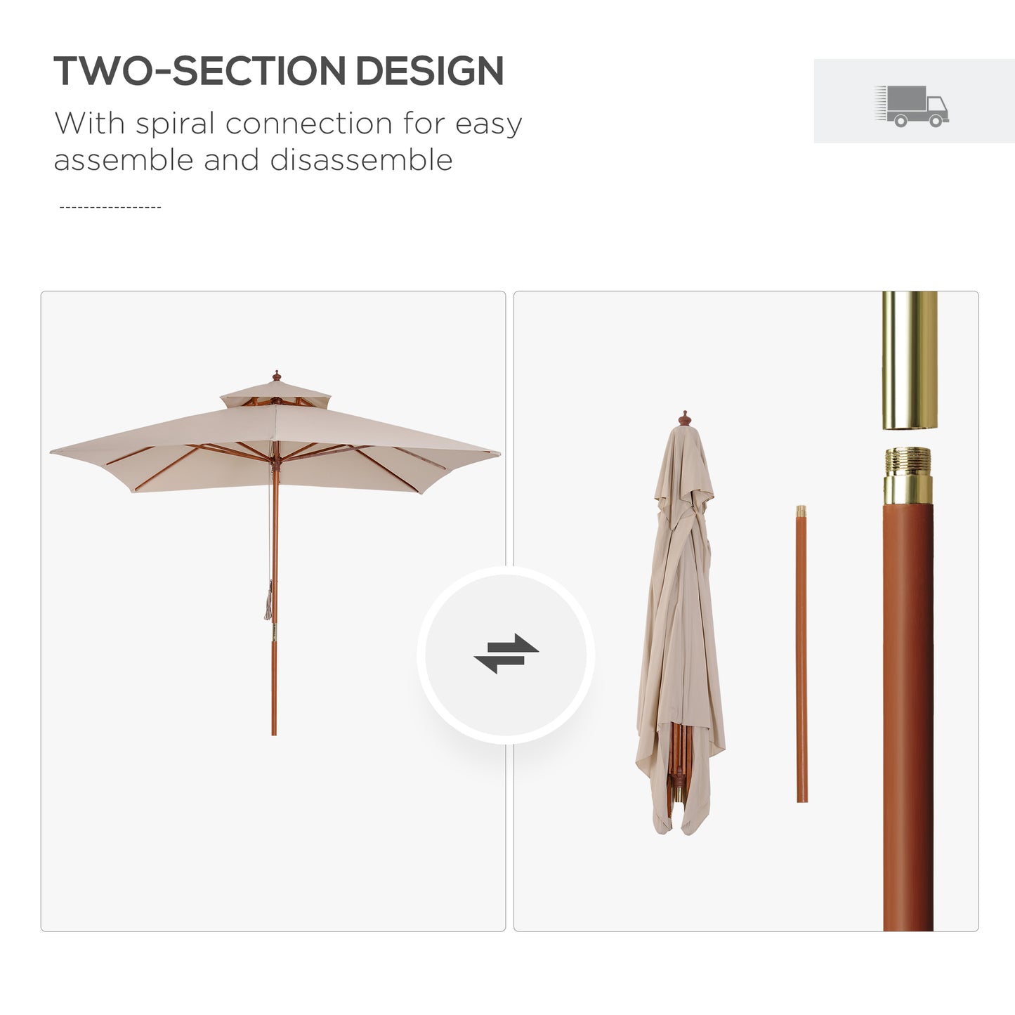3m 2-tier Patio Parasol Garden Sun Umbrella Sunshade Bamboo  w/ Pulley