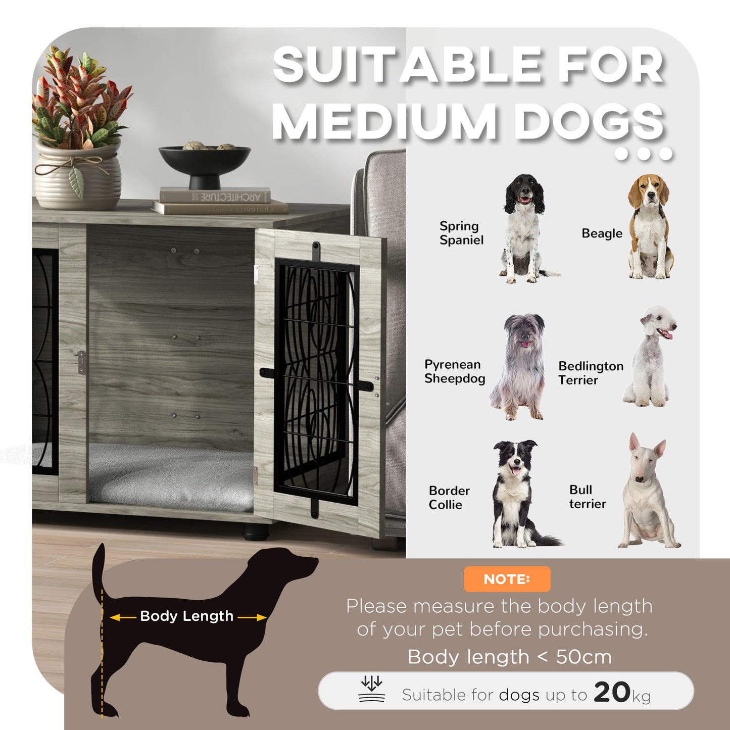 Dog Crate Furniture, End Table for Medium Dogs w/ Cushion