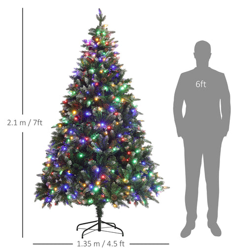 7 Ft Artificial LED Christmas Tree with Metal Base, Hinged Branches