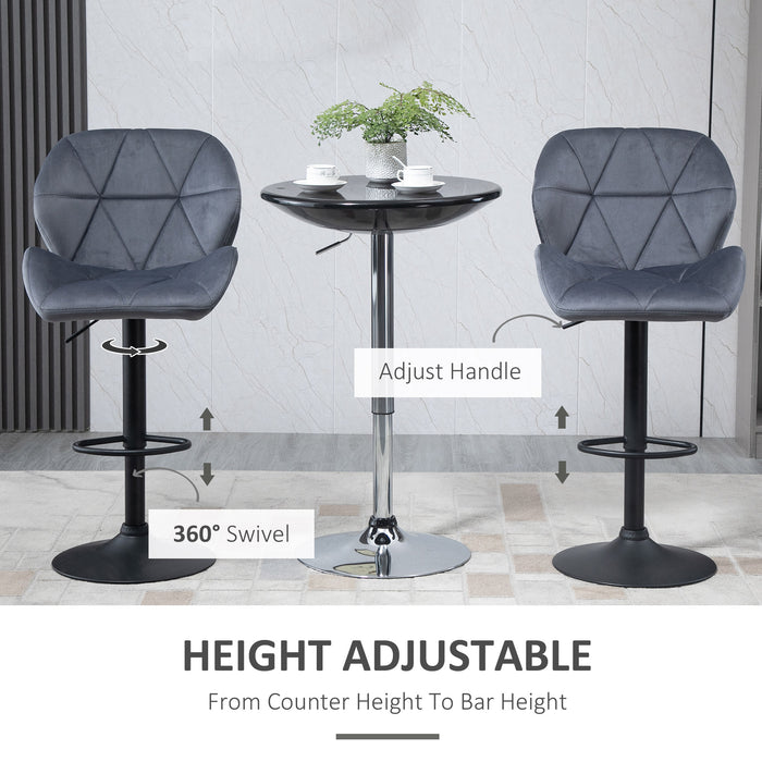 Set of 2 Adjustable Bar stools With Backs , Armless Upholstered Swivel Counter Chairs, Barstools with Back, Footrest, Grey