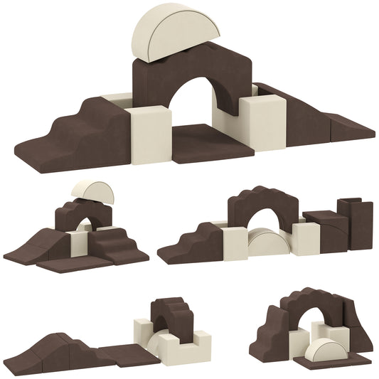 Kids Soft Play Set, 7PCS Foam Climbing Blocks with Anti-Slip Base, Montessori Inspired Climb and Crawl Foam Blocks, Indoor Kids Soft Play Set for Toddlers 1-3 Motor Skills, Brown