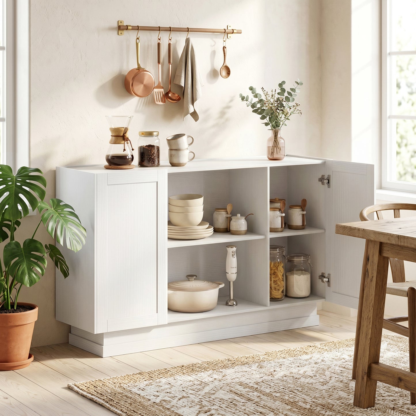 Sideboard Buffet Cabinet, Modern Farmhouse Storage Cabinet, White