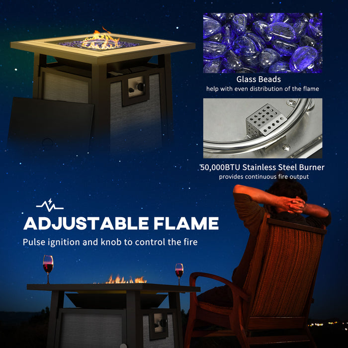 50,000 BTU Gas Fire Pit Table with Cover and Glass Beads, Grey