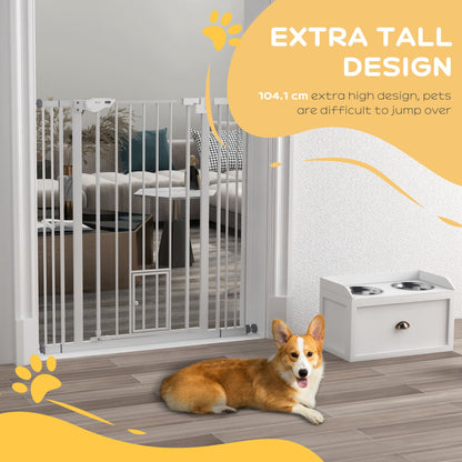 Extra Tall Dog Gate with Cat Door Auto Close for Stairs 74-101 cm Wide