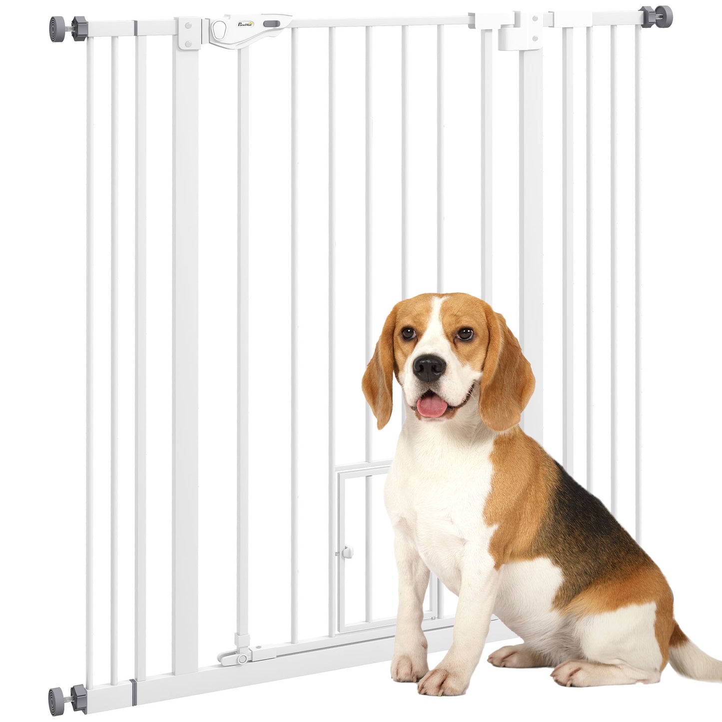 Extra Tall Dog Gate with Cat Door Auto Close for Stairs 74-101 cm Wide
