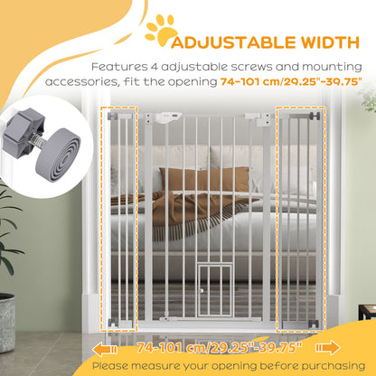 Extra Tall Dog Gate with Cat Door Auto Close for Stairs 74-101 cm Wide