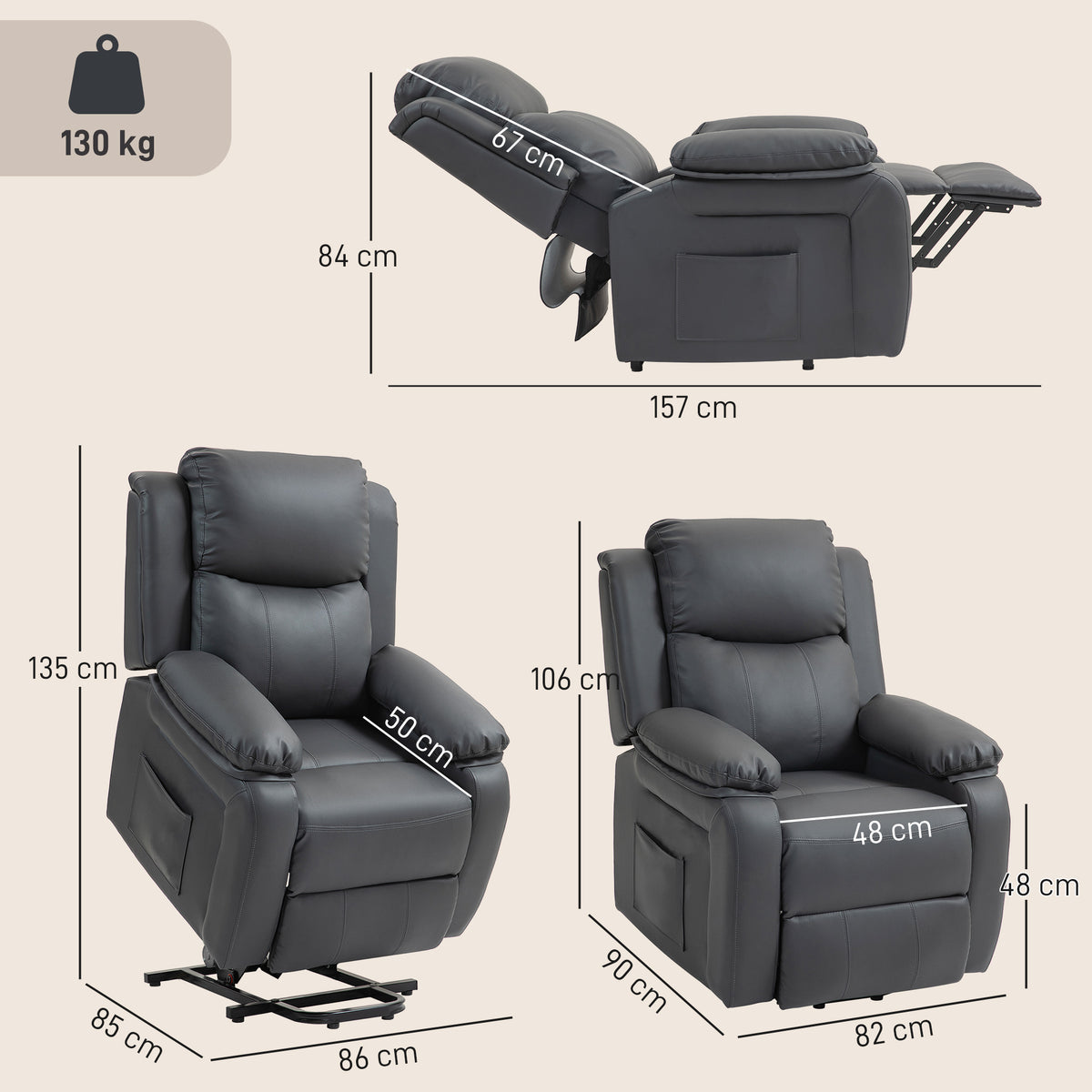 Riser and Recliner Chair Power Lift Recliner with Remote, Dark Grey