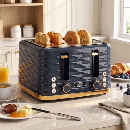 Toaster with 4 Slot, 7 Browning Levels, 1860W, Ripple, Dark Blue