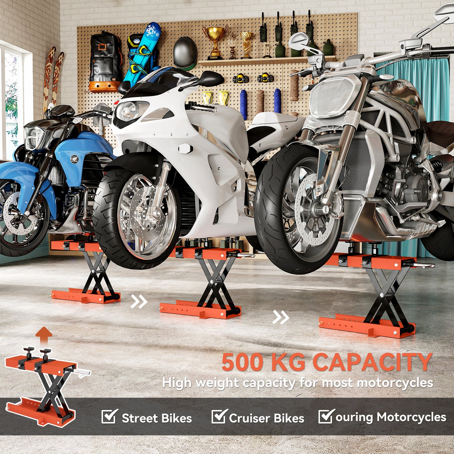 500 kg Motorcycle Scissor Lift Jack, Steel Motorbike Lifting Stand