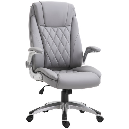 High Back Executive Office Chair Home Swivel PU Leather Ergonomic Chair, with Flip-up Arm, Wheels, Adjustable Height, Grey