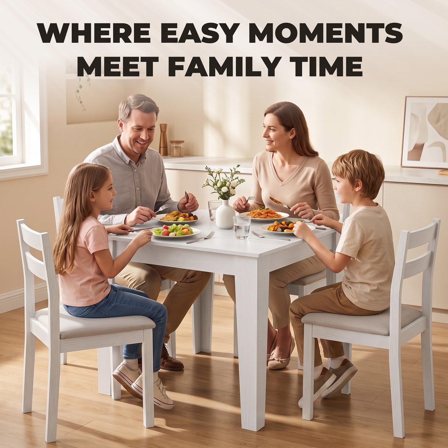 Dining Table for 4, 80L x 80W x 75Hcm, White