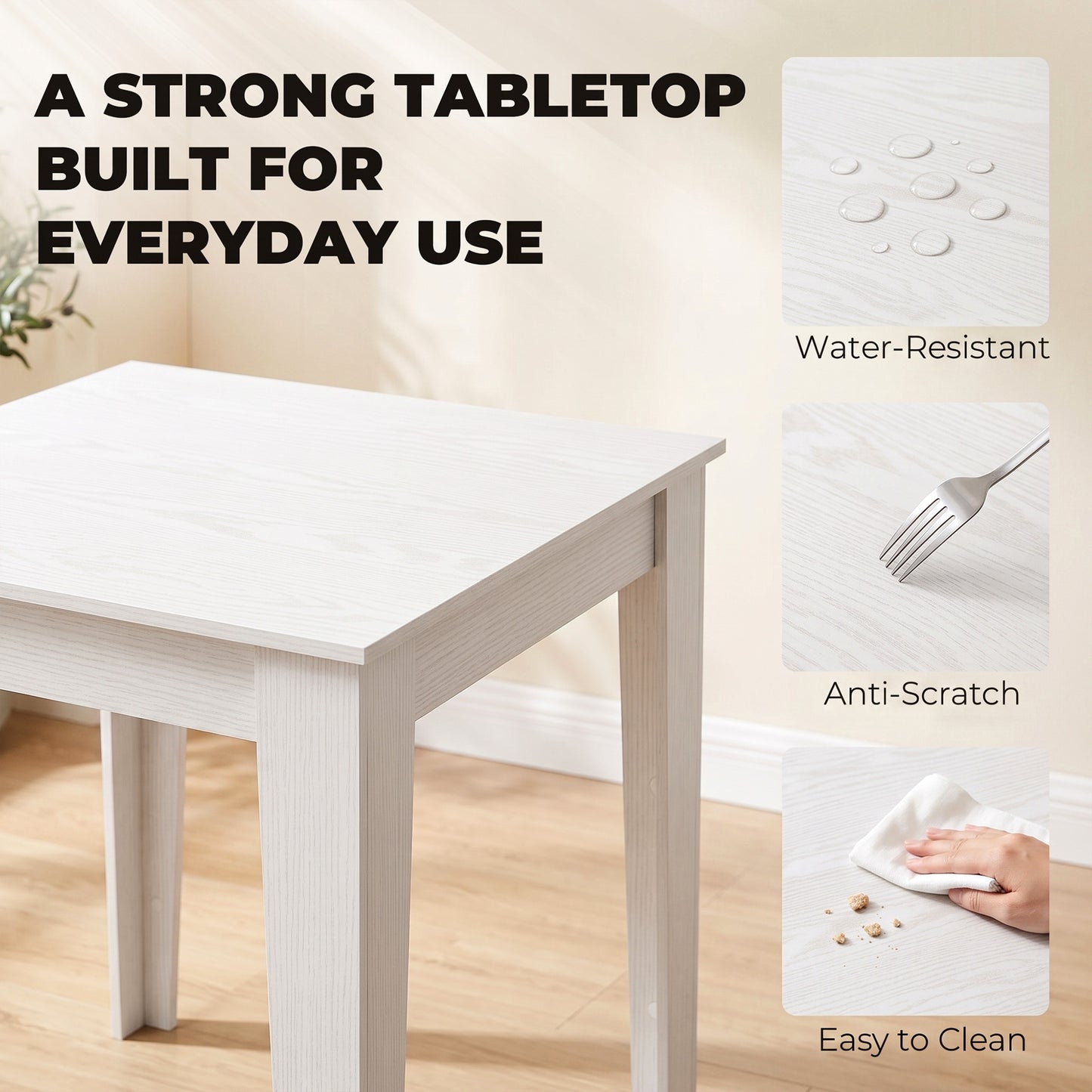 Dining Table for 4, 80L x 80W x 75Hcm, White